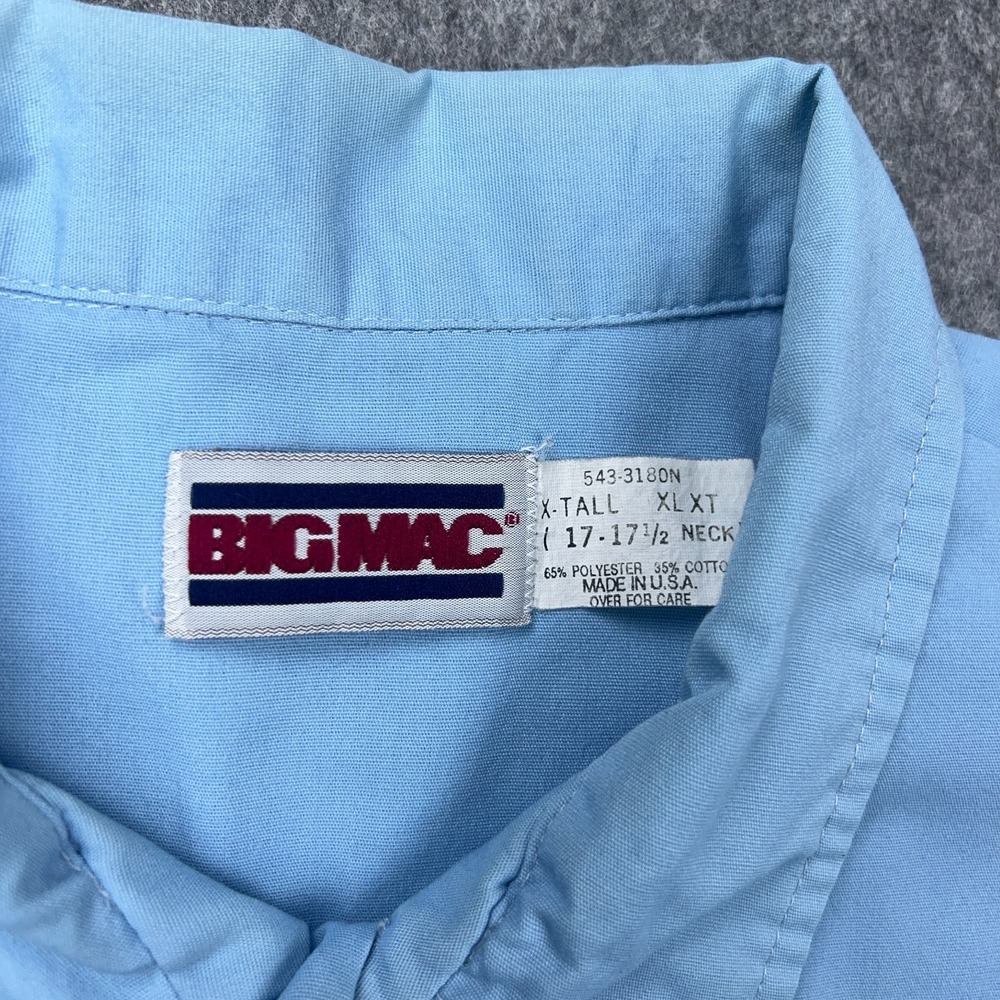 VTG Big Mac Shirt Mens XL Tall Blue Canvas Short Sleeve‎ Button Up Work USA 90s - Picture 4 of 12